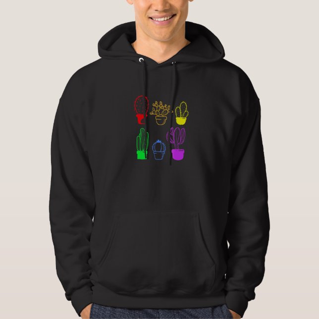 Cactus Succult Pride Rainbow Plant Subtle Lgbt G Hoodie (Framsida)