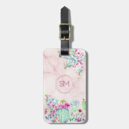 Cactus Succulus Marble Geometric Monogram Bagagebricka