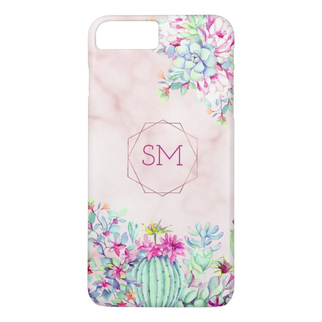Cactus Succulus  Marble Geometric Monogram Case-Mate iPhone Skal (Baksida)