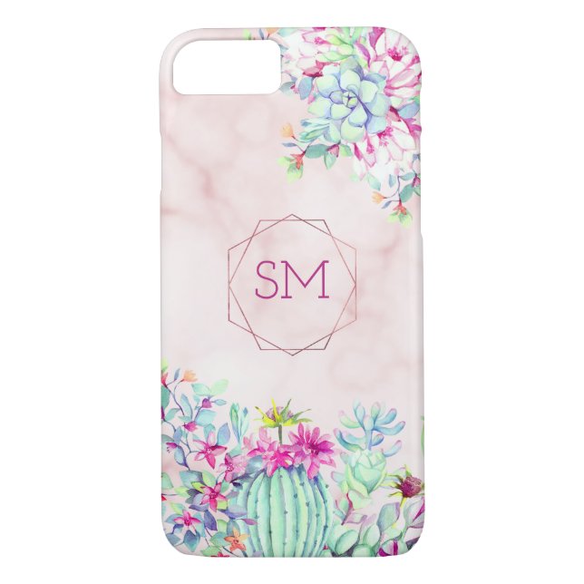 Cactus Succulus  Marble Geometric Monogram Case-Mate iPhone Skal (Baksida)