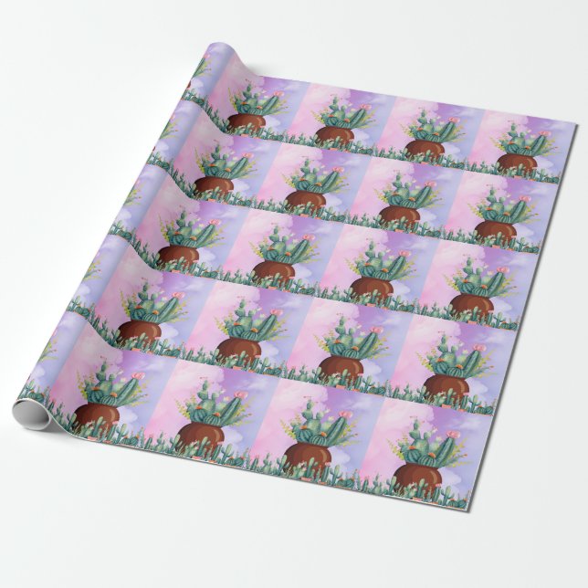 Cactus Sunrise Wrapping Papper Presentpapper (Utrullad)