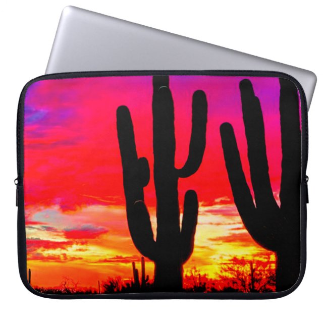 Cactus Sunset Red Rosa Blue Orange Laptop Fodral (Framsidan)
