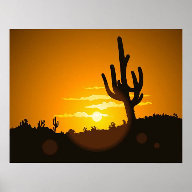 Cactus Sunset Vector Illustration - Poster (Framsidan)