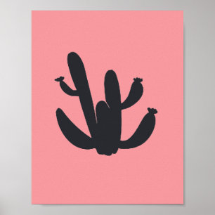 Cactus Svart Växt Målning Öken Grafisk Konst Poster