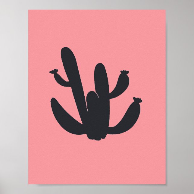 Cactus Svart Växt Målning Öken Grafisk Konst Poster (Framsidan)