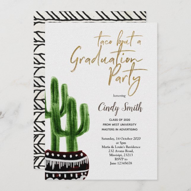 Cactus Taco om en Studentfest Grönt Inbjudningar (Fram/baksida)