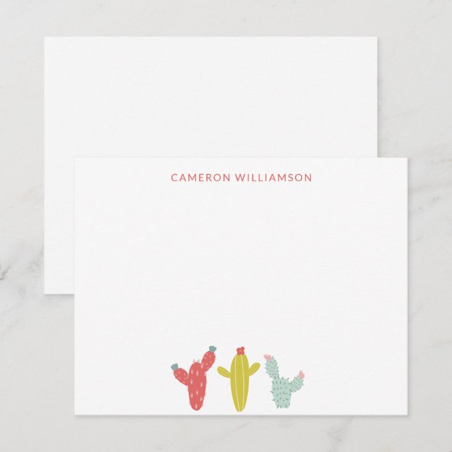 Cactus Teckning i Red Personlig Stationery Anteckningskort (Fram/baksida)