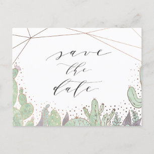 Cactus & Terrarium Geometric Save the Date Meddelande Vykort