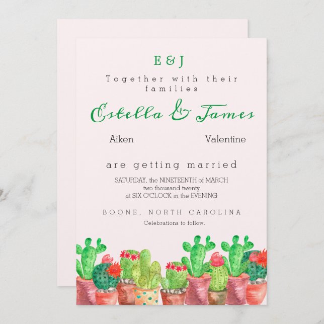 Cactus Themed Wedding bjudande Inbjudningar (Fram/baksida)