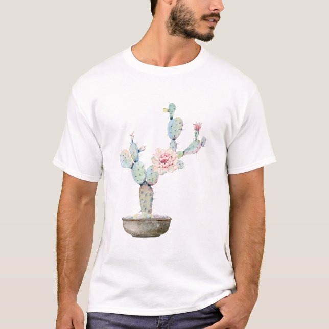 Cactus Torn Grönt Flower T Shirt (Framsida)
