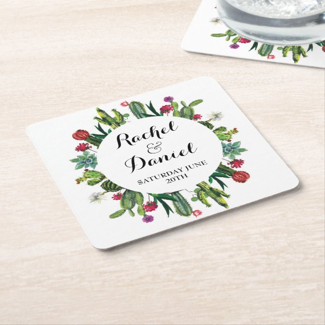 Cactus Underlägg Bröllopsfest Cacti Fiesta Papper Kvadrat (Vinklad)