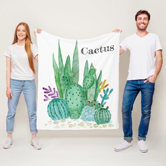 Cactus vattencolor cacti blomma blommigt ökillu fleecefilt (På plats)