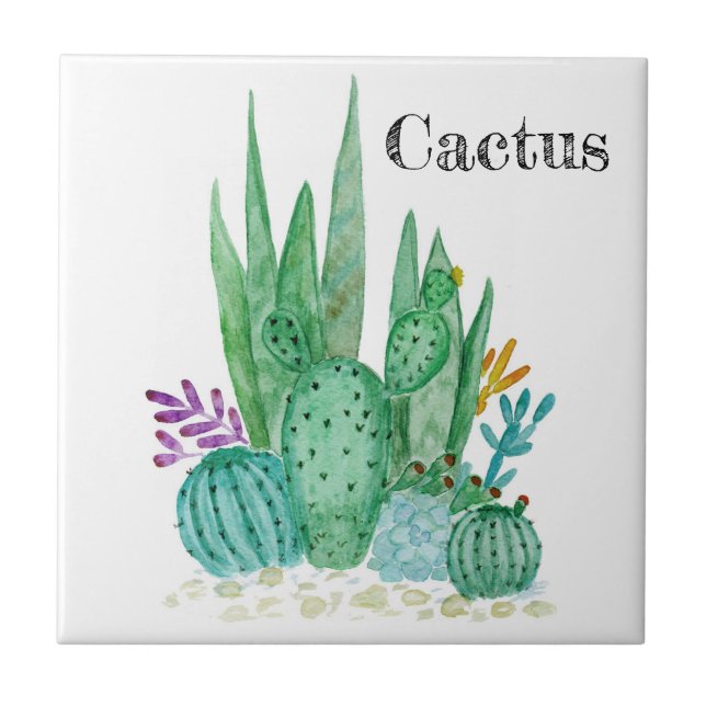 Cactus vattencolor cacti blomma blommigt ökillu kakelplatta (Framsidan)