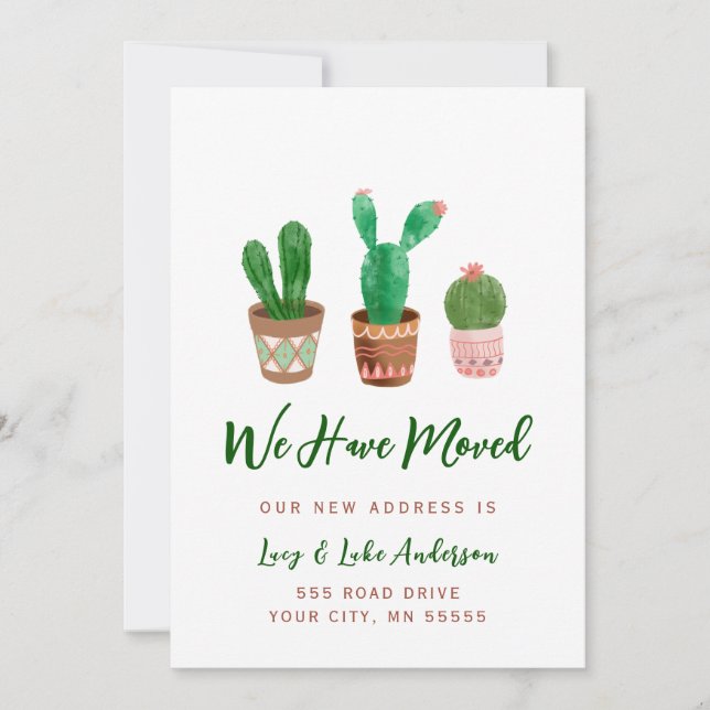 Cactus Vi Har Flyttat Meddelande Kort (Framsida)