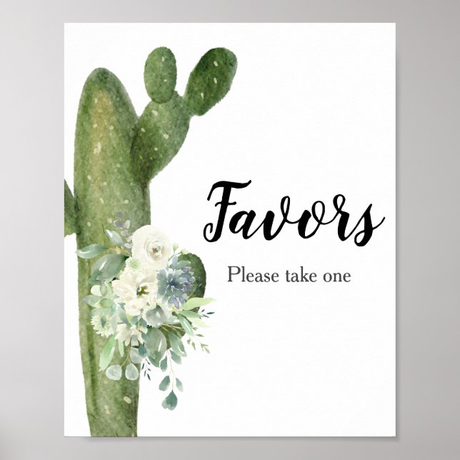 Cactus Vita Blommor Baby Shower Favor Skylt (Framsidan)