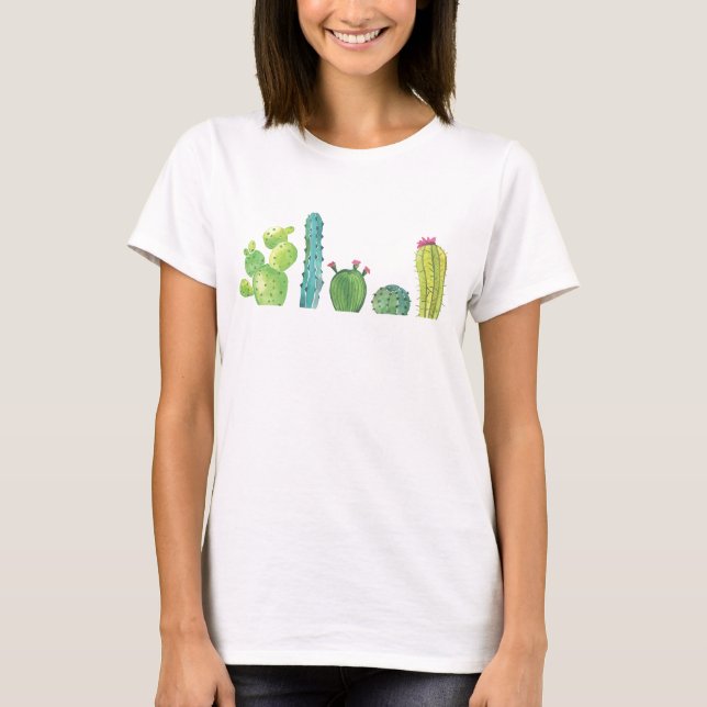 Cactus Watercolor Bild Tee Shirt (Framsida)