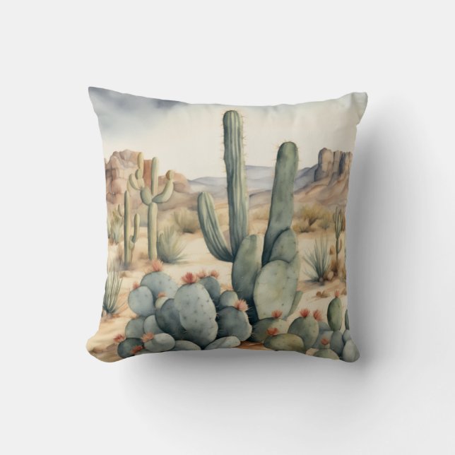 Cactus Watercolor Desert Delight Kudde (Framsida)