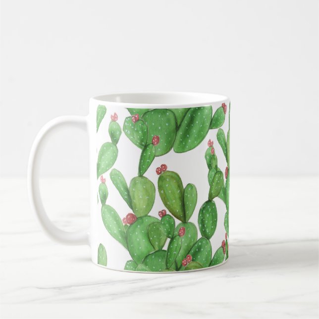 Cactus Watercolor: Seamless Mönster Background Kaffemugg (Vänster)