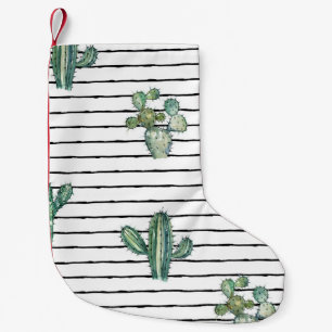 Cactus Watercolor: Vintage Pen Teckning. Liten Julstrumpa