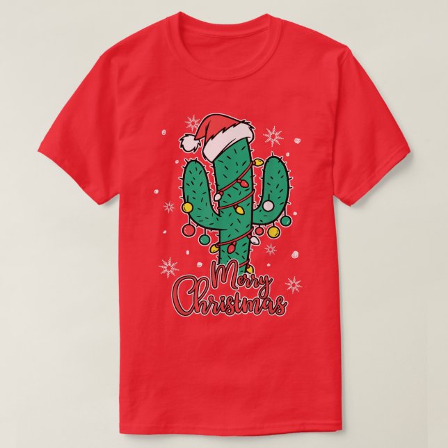 Cactus Wear Santas Hat With Christmas Lights Cactu T Shirt (Design framsida)