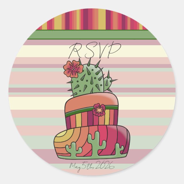 Cactus Wedding "RSVP" Sticker Runt Klistermärke (Framsida)