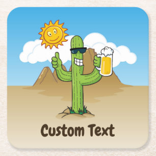 Cactus with Beer Underlägg Papper Kvadrat