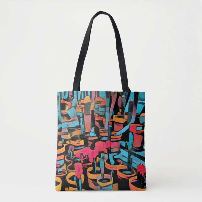Cactus Worl Stilized All over Print Tote Bag Tygkasse (Framsida)