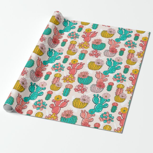 Cactus Wrapping Papper Presentpapper (Utrullad)