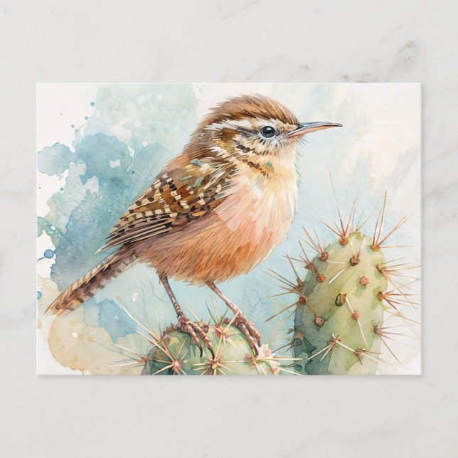 Cactus Wren Watercolor Vykort (Framsida)