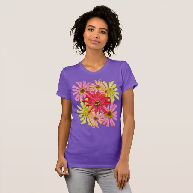 Cactus Zinnia Blommigt T-Shirt (Hel framsida)