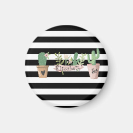 Cactusblomma Svart Vita Ränder Magnet