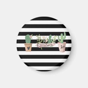 Cactusblomma Svart Vita Ränder   Magnet