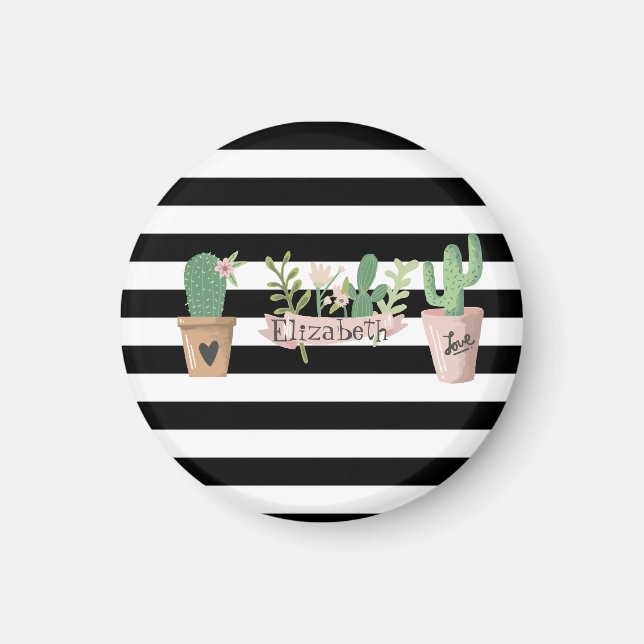 Cactusblomma Svart Vita Ränder   Magnet (Framsidan)