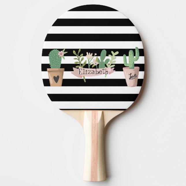 Cactusblomma Svarta Vita Ränder   Pingisracket (Framsidan)