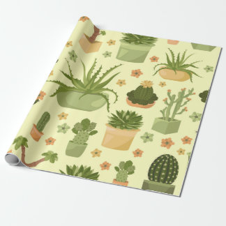 Cactuses and succulents seamless mönster. Housepla Presentpapper