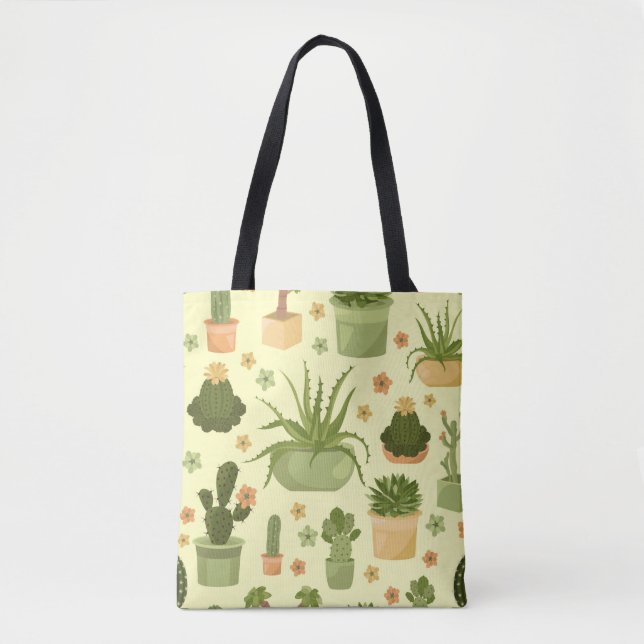 Cactuses and succulents seamless mönster. Housepla Tygkasse (Framsida)