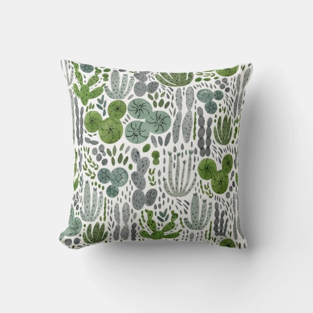 Cactuses Watercolor Hand Painting Mönster Kudde (Framsida)