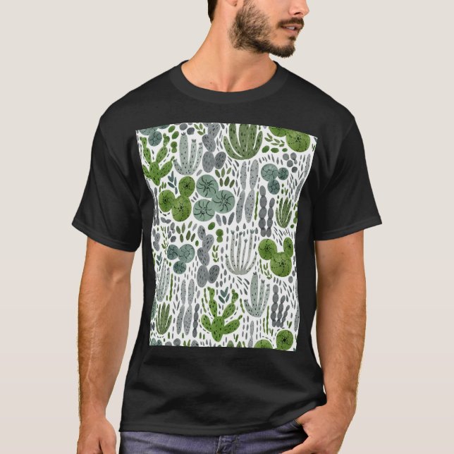 Cactuses Watercolor Hand Painting Mönster T Shirt (Framsida)