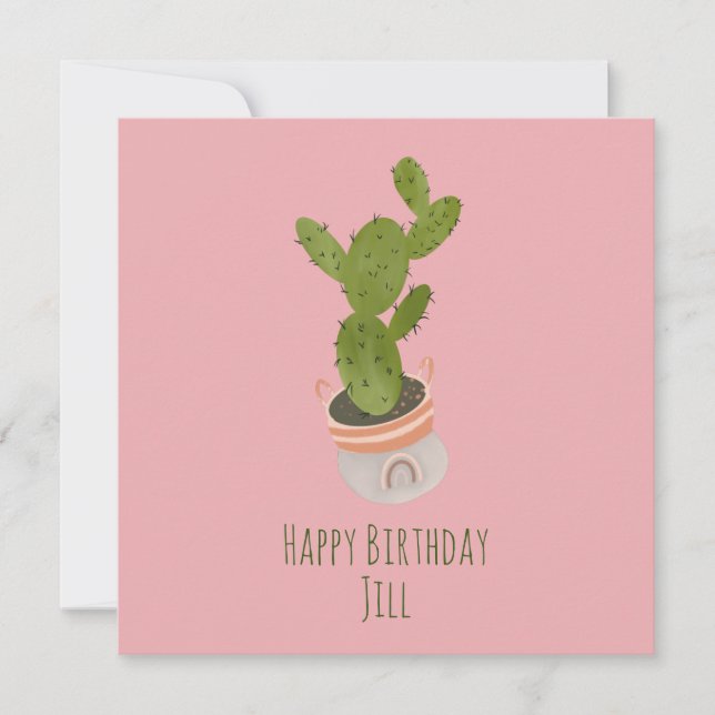 Cactusväxt regnbågskorg Handritad Födelsedag Kort (Framsida)