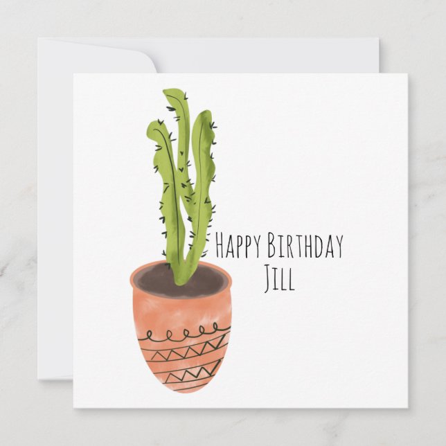 Cactusväxt Terrakotta Handritad Födelsedag  Kort (Framsida)