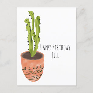 Cactusväxt Terrakotta Handritad Födelsedag Vykort
