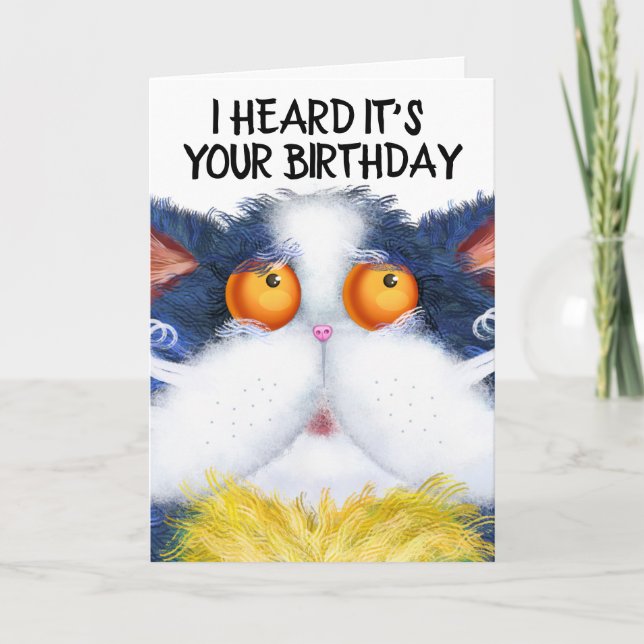 CACUTE CAT ART FUNNY BIRTHDAY GREETY CARDS KORT (Framsida)