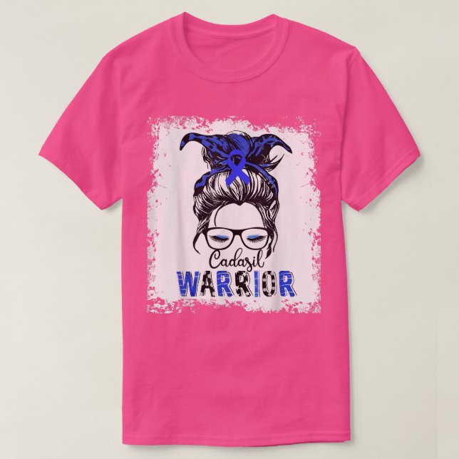 Cadasil Awareness Warrior  Blue Ribbon Messy Bun 9 T Shirt (Design framsida)