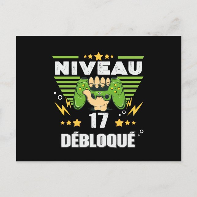 Cadeau 17 ans Anniversaire Gamer Niveau 17 Vykort (Framsida)