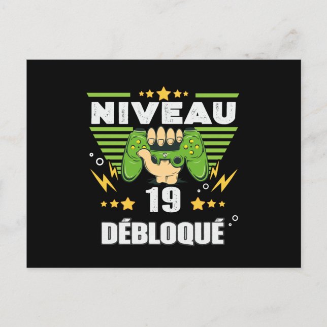 Cadeau 19 ans Anniversaire Gamer Niveau 19 Vykort (Framsida)