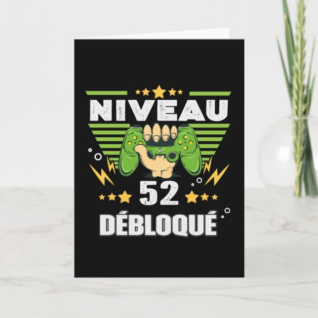 Cadeau 52 ans Anniversaire Gamer Niveau 52 Kort (Framsida)