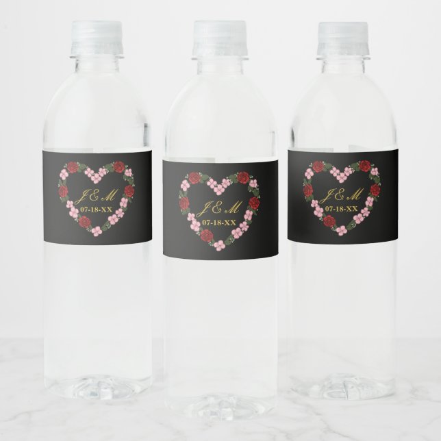 Cadeau de mariage rose et noir vattenflaskor etikett (Flaskor)