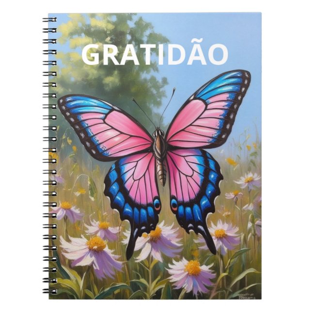 Caderno (80 Páginas, P&B) Borboleta Anteckningsbok (Framsidan)