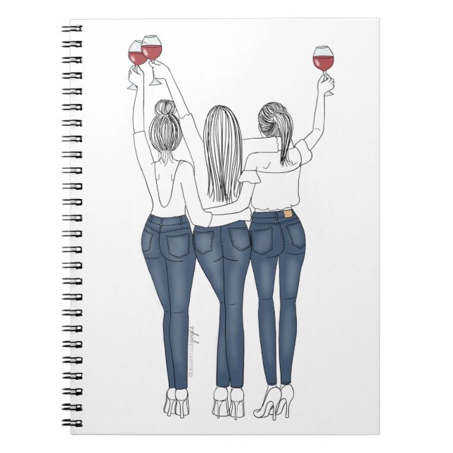 Caderno Desenho Amigas com Vinho Anteckningsbok (Framsidan)