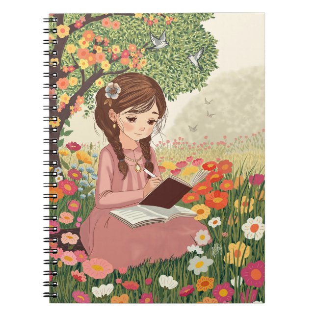 Caderno Espiral com Foto Menina escrevendo Anteckningsbok (Framsidan)